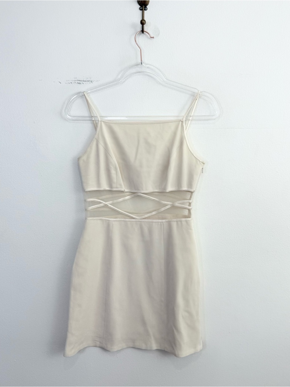 Vintage Y2K Cache Cream Mesh Cutout Mini Dress Size 4